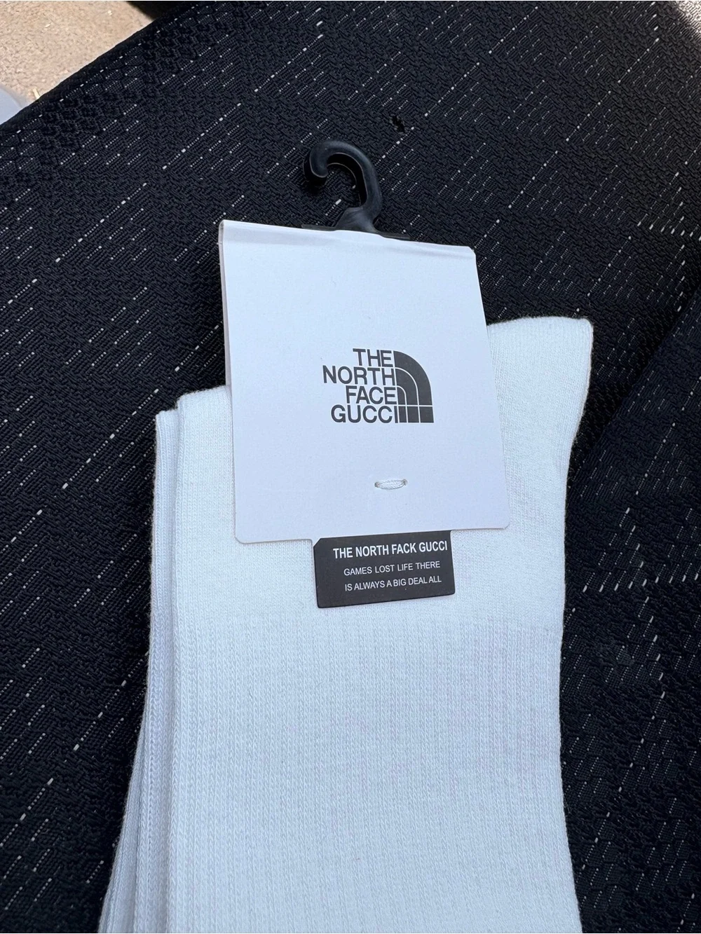 The North Face x Gucci White Crew Socks with Black, Green & Yellow Logo